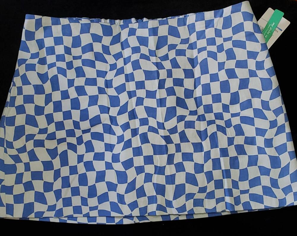 Stitch & Pine Provence Pale Blu Checkered Blue White Mini Skirt Eco-Friendly  XL